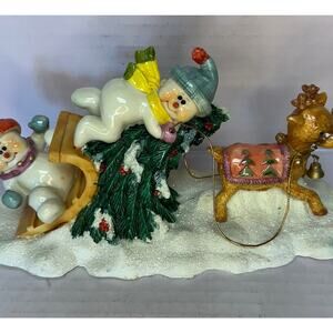 Vintage Home Interiors Snowmen Christmas Winter Figurines Set of 3 Sledding